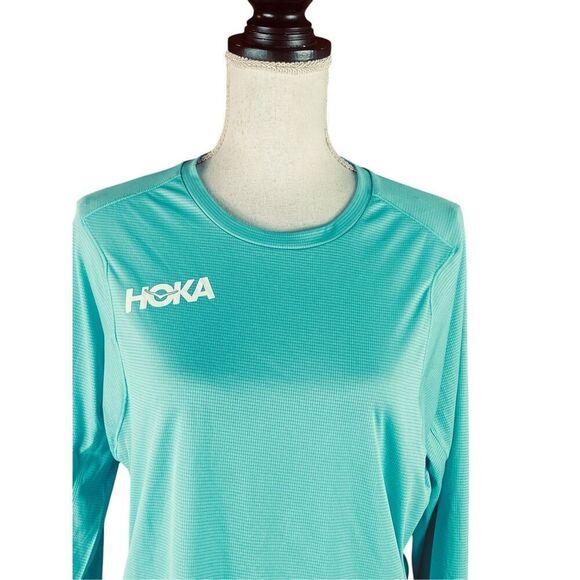 Hoka One One Womens Blue Grid Long Sleeve Performance T Shirt Medium - Picture 3 of 6
